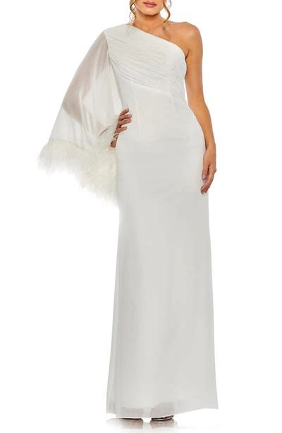 Mac Duggal One Shoulder Gown In White Modesens