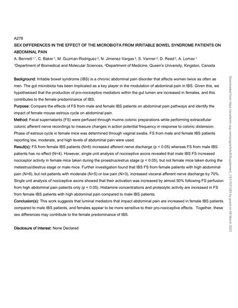 Pdf A278 Sex Differences In The Effect Of The Microbiota From Irritable Bowel Syndrome