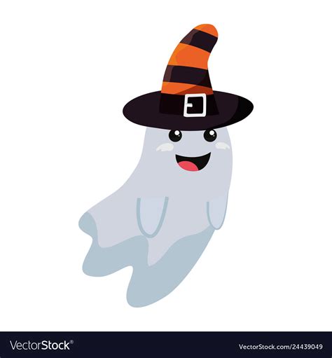 Halloween Ghost With Witch Hat Royalty Free Vector Image