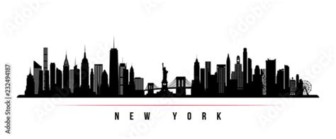 New York city skyline horizontal banner. Black and white silhouette of New York city, USA ...