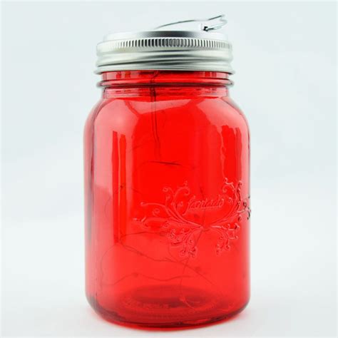 Fantado Wide Mouth Ruby Red Mason Jar Light W Hanging Red Fairy Led