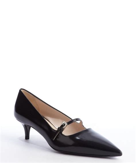 Lyst Prada Black Leather Pointed Toe Mary Jane Strap Kitten Heel