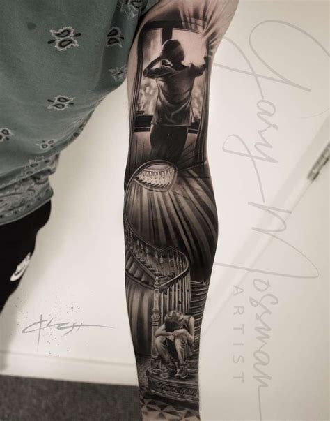 Black And Grey Realistic Sleeve Tattoo By Gary Mossman Tattoo Insider