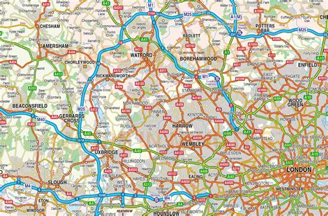 Digital Vector Map Of Greater London M25 With Roads 250k Scale In