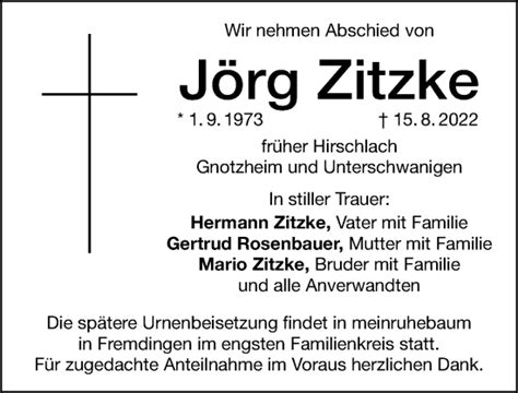 Traueranzeigen Von J Rg Zitzke Trauer Nn De