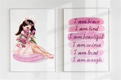 2er Set Drucke Floral Brunette Princess Printable Positive