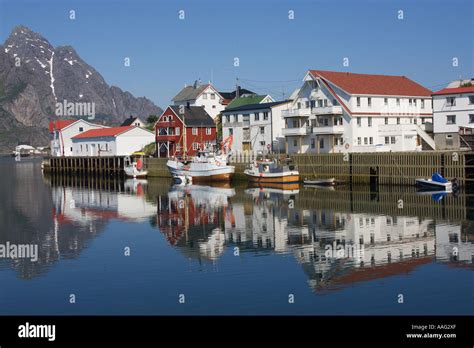 Henningsvaer Restored Traditional Fishing Village Lofoten Islands Stock