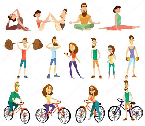 Fitness Cartoon Characters Vector Fitness Cartoon Characters Icons