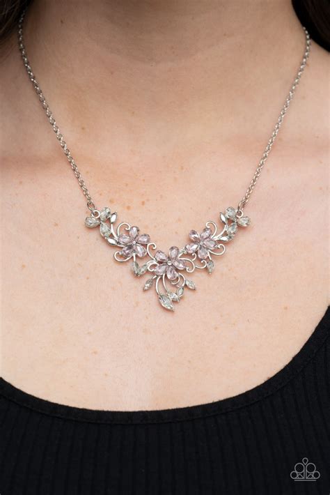 Floral Fashion Show Pink And White Rhinestone Necklace Paparazzi