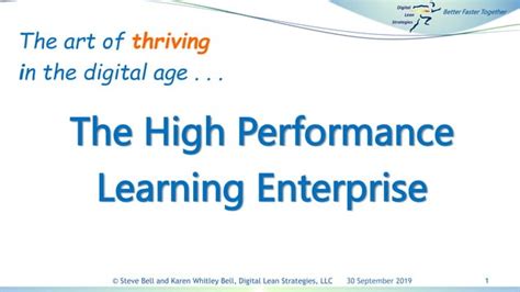 The High Performance Learning Enterpris By Steve Bell And Karen