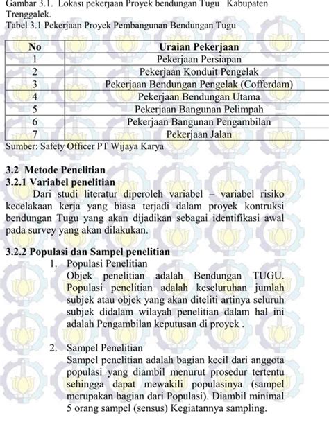 Analisa Risiko Kecelakaan Kerja Proyek Bendungan Tugu Kabupaten