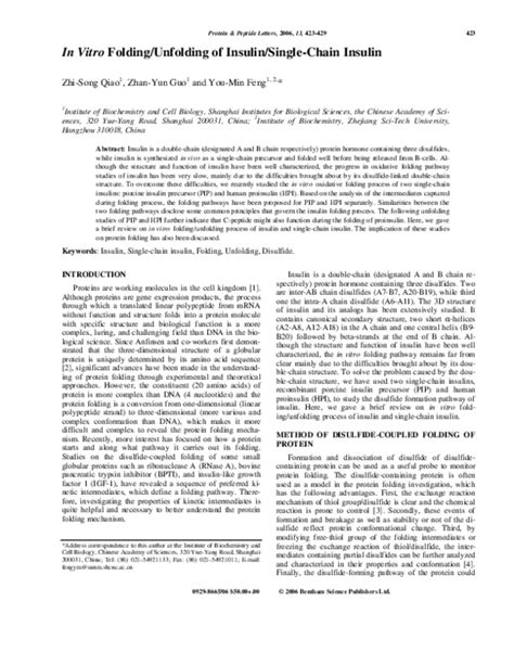 (PDF) In Vitro Folding/Unfolding of Insulin/Single-Chain Insulin | Zhan ...