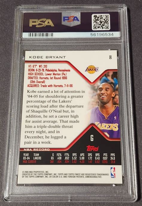 2004 Topps Finest Kobe Bryant 8 PSA Graded NM MT 8 EBay