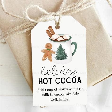 Christmas Hot Chocolate Mix Instructions Tag Holiday Hot Cocoa Printable Gift Tag Simple
