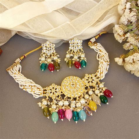 Multicolor Kundan Bridal Set For Wedding Fashioncrab