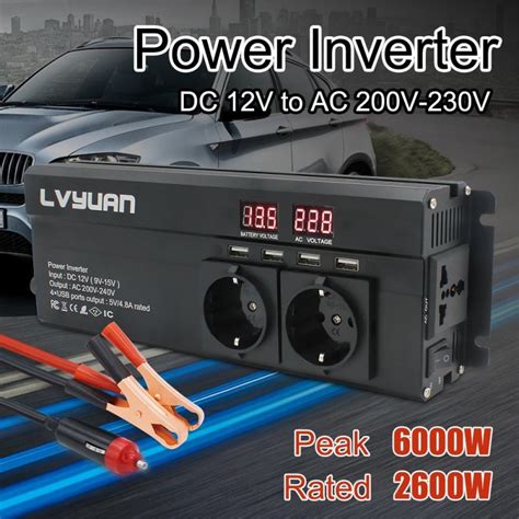 6000W DC 12V 24V To AC 220V LED Display Car Inverter Conver