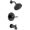 Delta Saylor Handle Wall Mount Tub And Shower Trim Kit In Matte Black