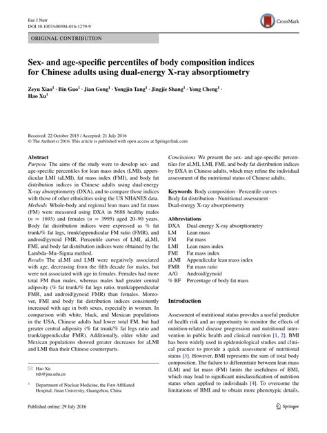 Pdf Sex And Age Specific Percentiles Of Body Composition Indices For