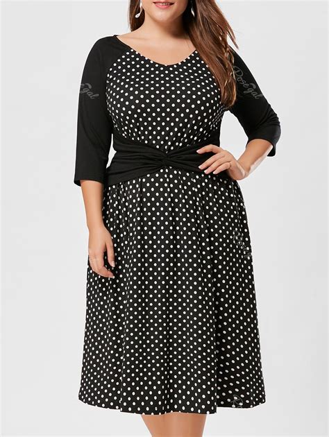 44 OFF High Waist Plus Size Polka Dot Dress Rosegal