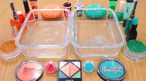 Orange Vs Green Mixing Makeup Eyeshadow Into Clear Slime Asmr