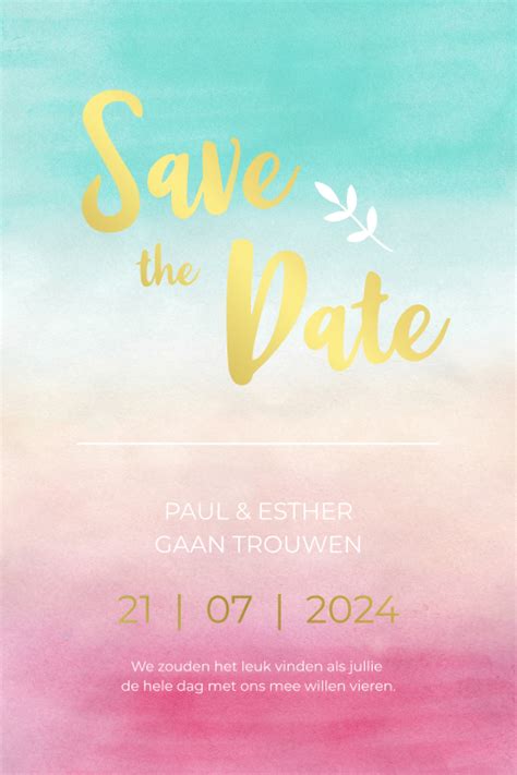 Save The Date Kaart Met Foto Loveshoot En Goudfolie Hartjes