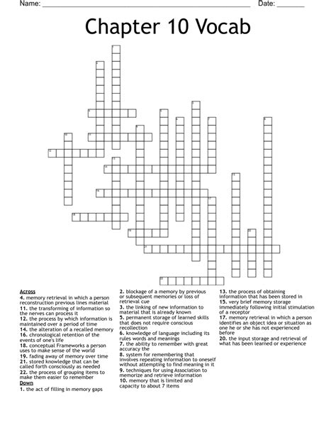 Chapter 10 Vocab Crossword Wordmint