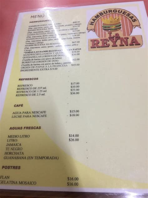 Menu at Hamburguesas La Reyna restaurant Escárcega