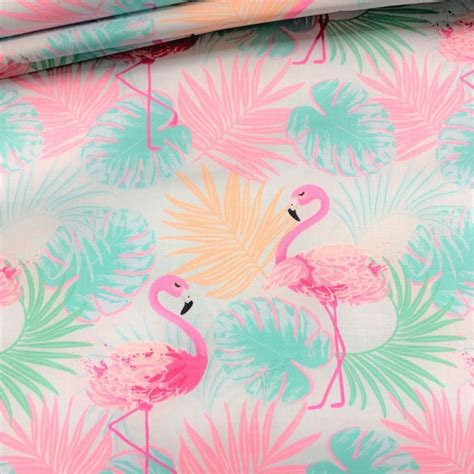 Tissu Coton Flamants Roses Pastel