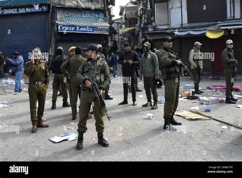 Indian Forces Stand Near Grenade Explosion Site In Srinagar Indian