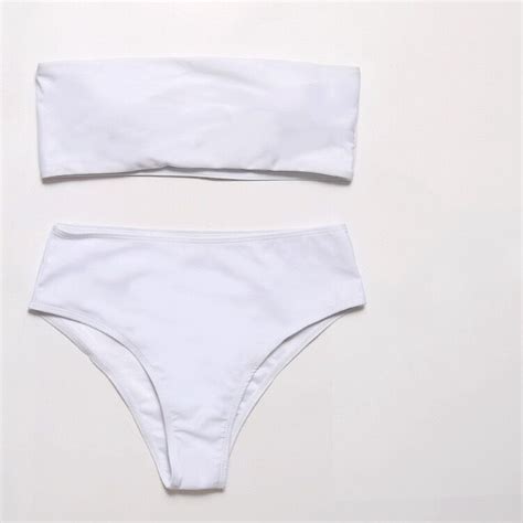 Plus Size S Xl Sexy High Waisted Strapless Lingerie Set Two Pieces Solid Boob Tube Top Bikini