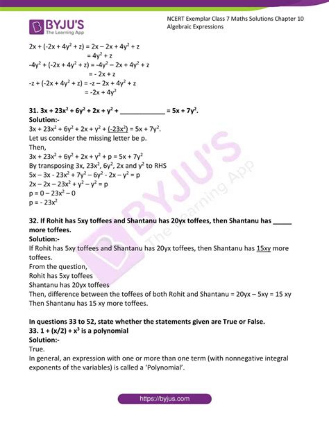 Ncert Exemplar Solutions For Class 7 Maths Chapter 10 Algebraic