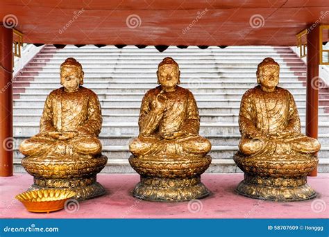 Three Golden Buddhas Seated On The Lotus Position Stock Image Image