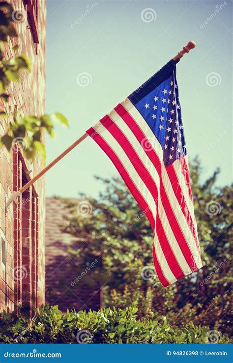 American Flag In Front Of A Home Stock Photo Image Of Celebration