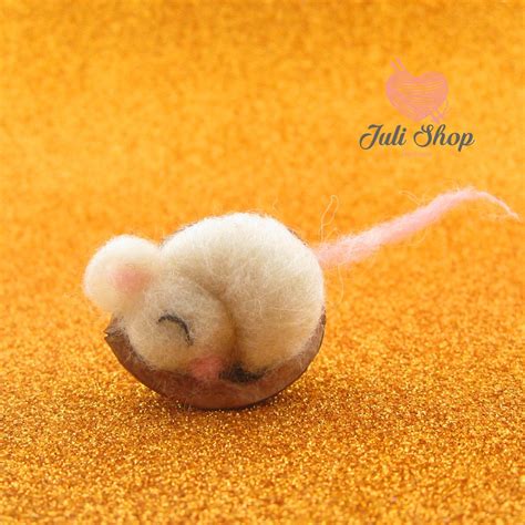 Sleepy Mouse in Walnut Shell Baby Mouse Felted Mouse Fridge Magnet Needle Felted Mice in Tiny ...