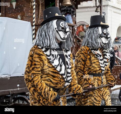 Tiger Costume At The Basel Fasnacht Parade In Switzerland Stock Photo