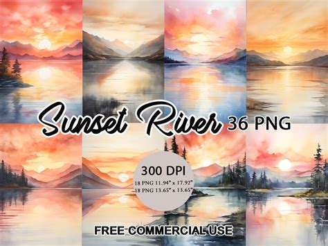 Sunset River Watercolor Clipart Digital Art PNG Download Clip Art ...