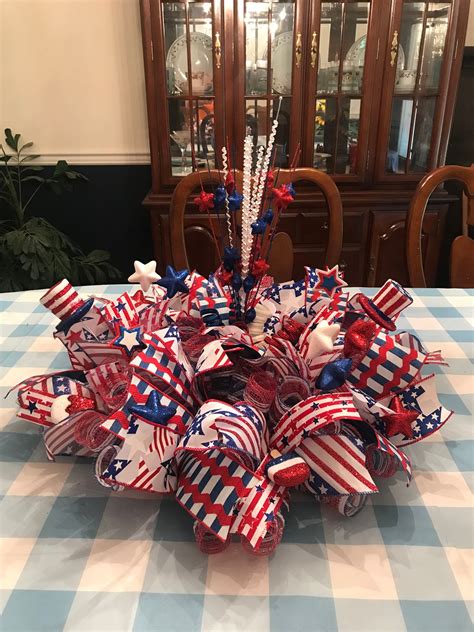 Red White And Blue Centerpiece Red White Blue Decor Patriotic