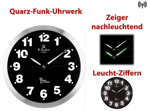 St Leonhard Funk Wanduhr Mit Wei Er Led Zifferbeleuchtung Und Quarz