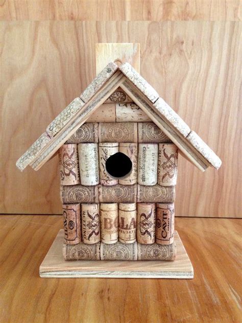 Wine Cork And Wood Birdhouse Bird House Handmade From Real Wine Corks