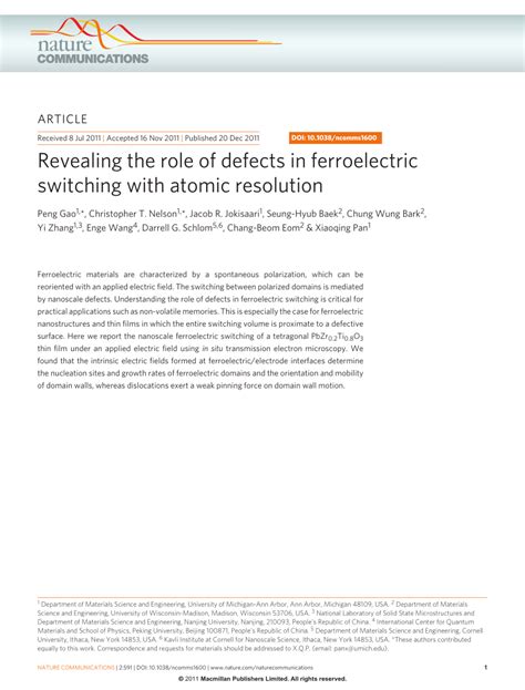 (PDF) Revealing the Role of Defects in Ferroelectric Switching with ...
