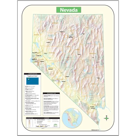 State Roller Wall Maps Nevada Shaded Relief Map W Backboard