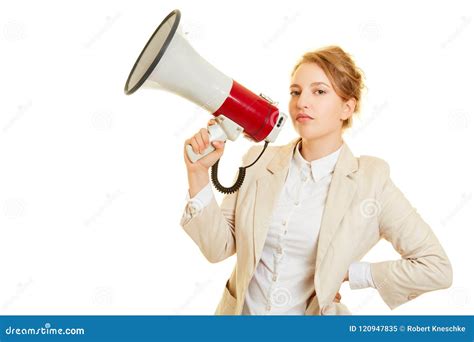 Young Confident Woman With Megaphone Stock Image Image Of Woman