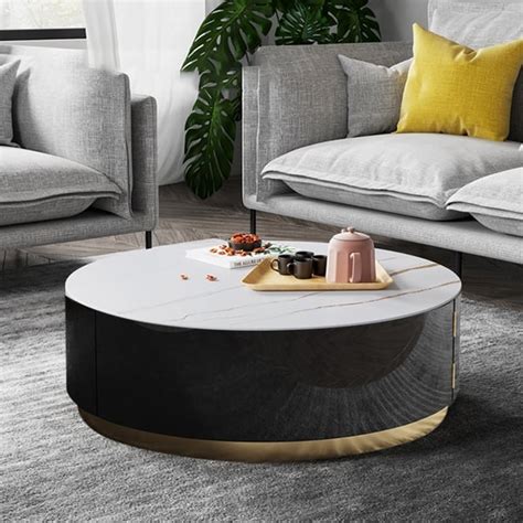 Modern Round Coffee Table With Storage Drum Coffee Table