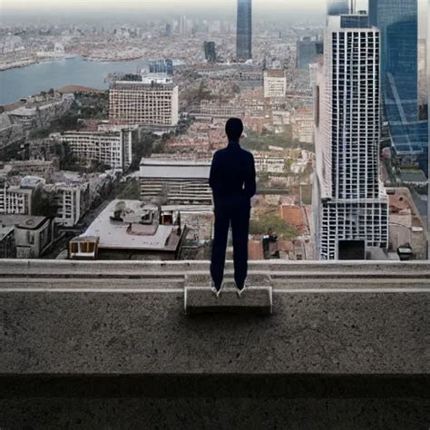 A Person Standing On Top Of A Tall Building A Stock Stable Diffusion