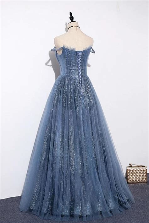 New Arrival Sequins Tulle Off The Shoulder Floor Length Evening Dress