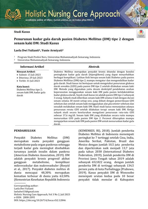 PDF Penurunan Kadar Gula Darah Pasien Diabetes Mellitus DM Tipe 2