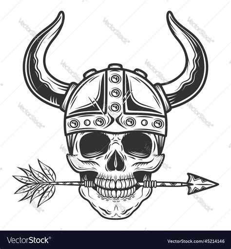 Vintage Skull In Viking Helmet Horns With Arrow Vector Image