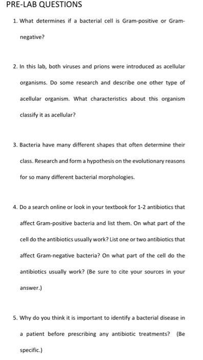 Solved PRE LAB QUESTIONS 1 What Determines If A Bacterial Chegg