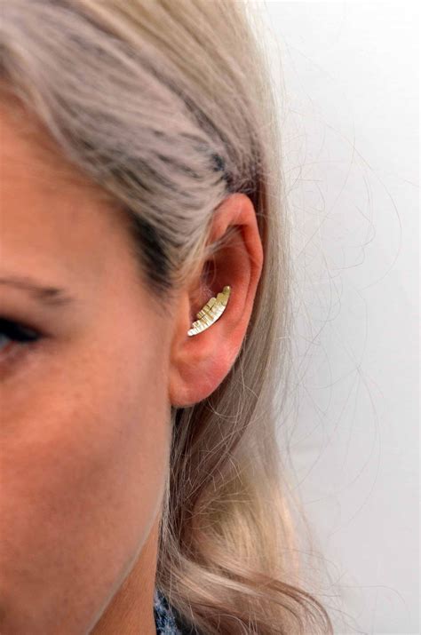Handmade Three Bar 9ct Gold Conch Earring — Victoria Grace Silversmith