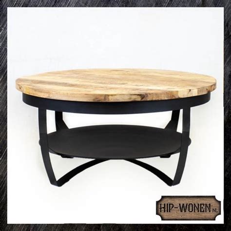 Hip Wonen Nl SALONTAFEL INDUSTRIEEL ROND 70x70x35 Cm Mangohout